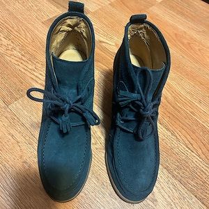 Lucky Brand, Suede Wedge Moccasins, Navy Blue, Size 8.5